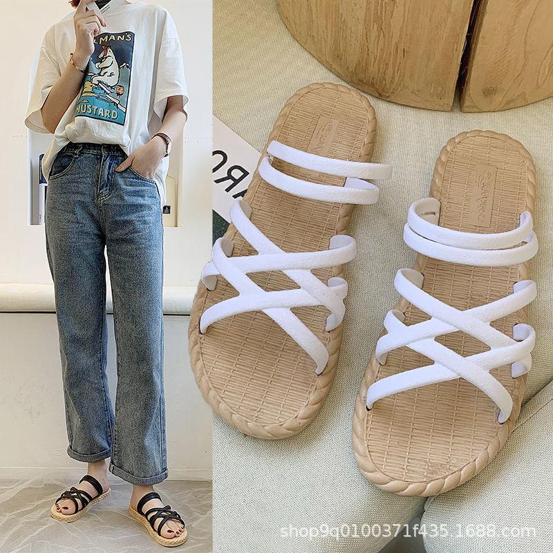 

Wind cool slippers women s summer beach women s shoes street shooting versatile soft bottom flat cool slippers beach shoes 36-37 (one size smaller)
