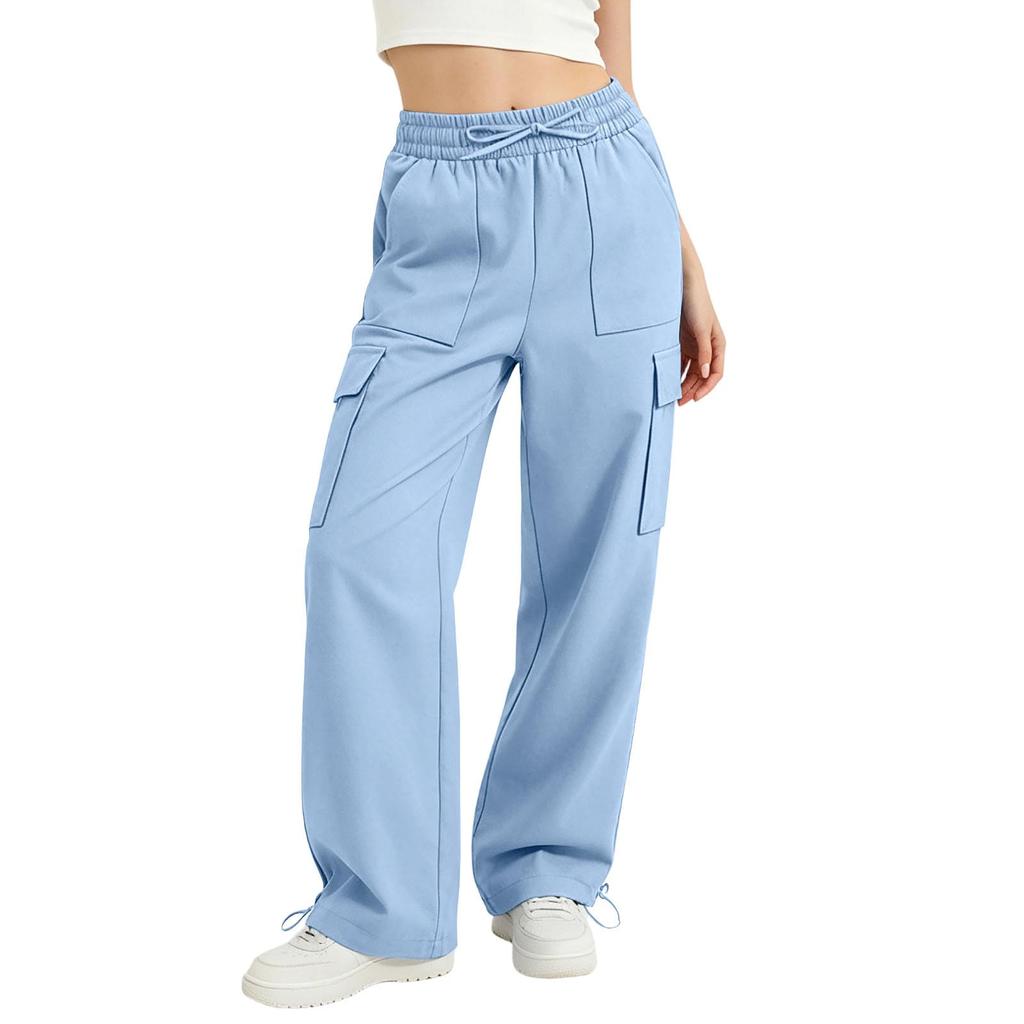 Women's High Waist Drawstring Wide Leg Pants Casual Trousers