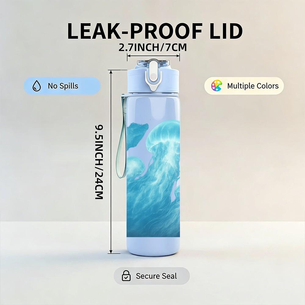 1PC Swirling Blue Cloud Abstract Print 750ml Color Plastic Sports Water Bottle Leakproof Flip Straw Lid Suitable for Sports Office Home Use