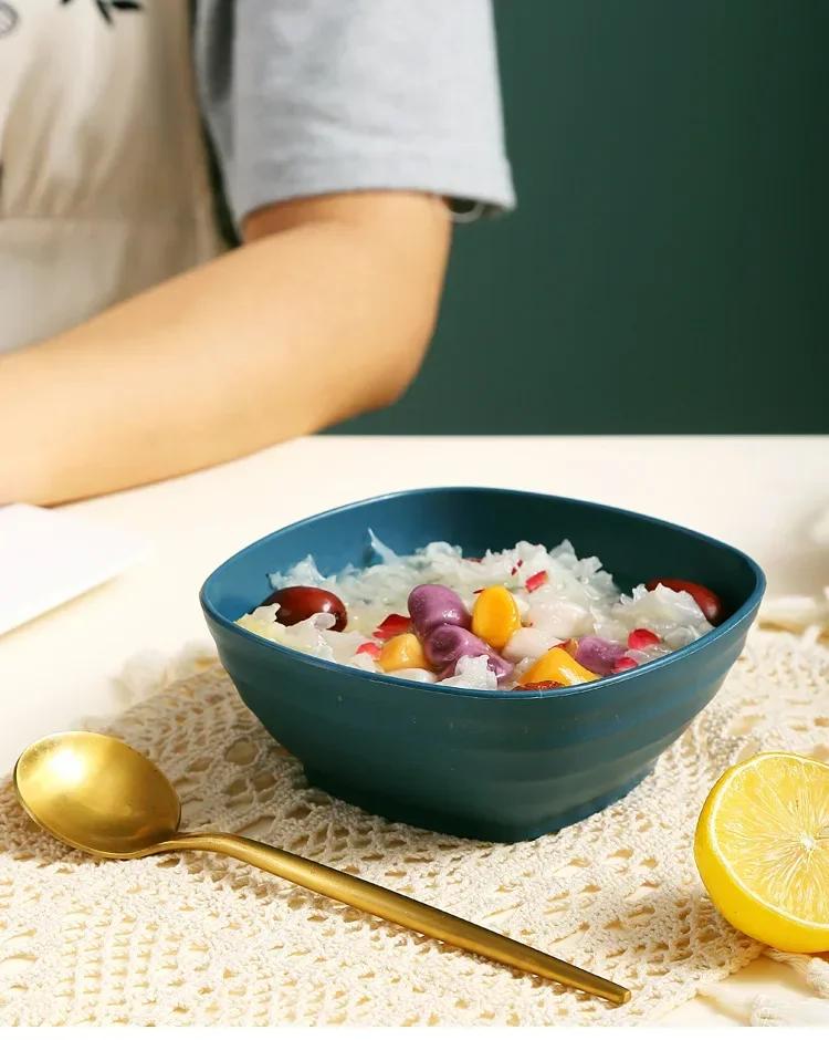 Square Wheat Straw Soup Ramen Bowls Anti-Fall Large Salad Fruit Rice Bowls Food Container Kitchen Tableware Microwave Safe