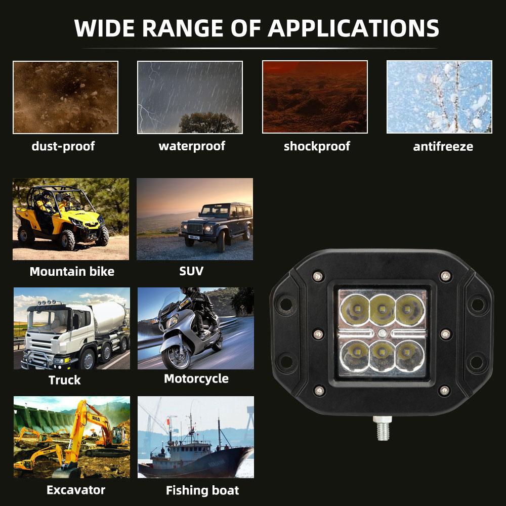 1/2PCS Car High Bright Work Light 12W 6SMD 6000K White Headlight DRL Driving Lamp for Jeep Off-Road Vehicle 4x4 ATV UTV