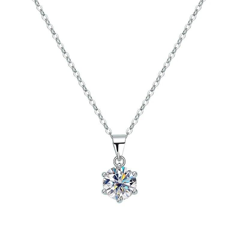 D Color 1 2 3 Carat Moissanite Necklace For Women Six Prong Simulated Diamond Pendant 925 Sterling Silver Wedding Jewelry
