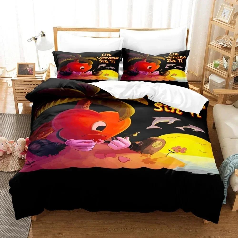 Set Copripiumino Stampa 3D Bad Bunny Un Verano Sin Ti Set Biancheria da Letto Pittura su Tela alla Moda Set Copripiumino Matrimoniale