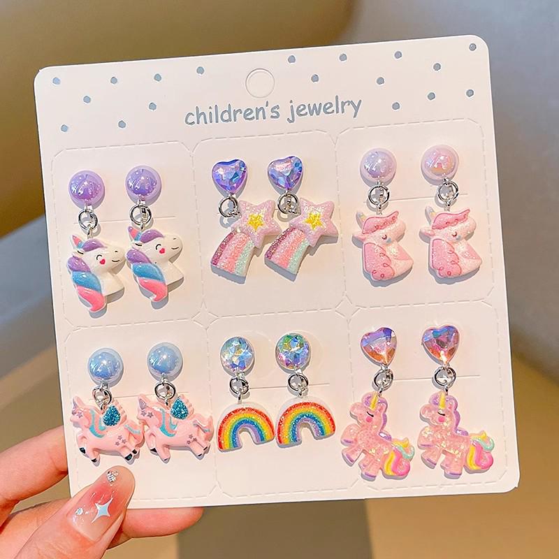 Kreskówkowe kolczyki dla dziewczynek bez przekłuwania - Słodkie, bezbolesne, letnie akcesoria na uszy dla dziecka