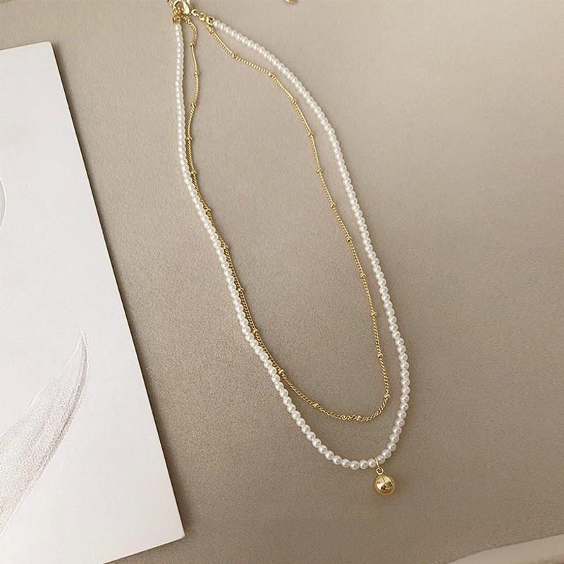 Shijia Pearl Necklace Female Clavicle Chain Beaded Double Neck Chain Design Sense Necklace Wholesale