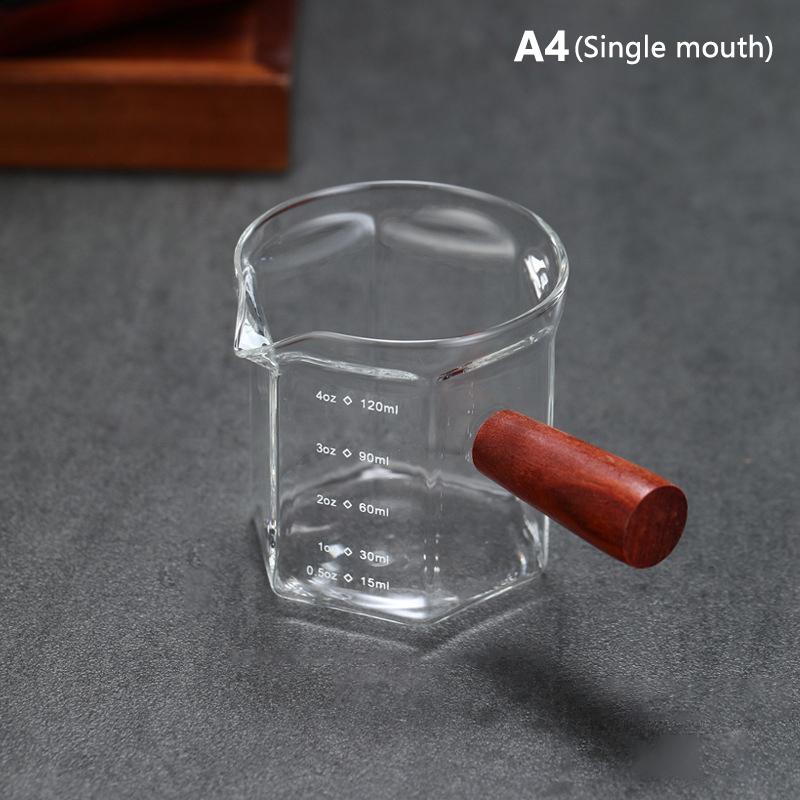 120Ml Wood Handle Glass Espresso Measuring Cup Coffee Extraction Cup With Scale High Temperature Resistance Milk Jug Measure Mug