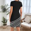 Women's Round Neck Short Sleeve Fashion Casual Patchwork Print Dress