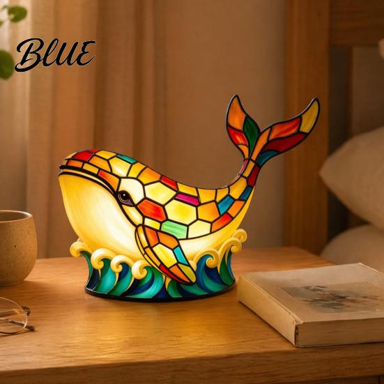Soft Glow Night Light Stained Glass Whale Light, USB Multicolor Table Lamp, Decorative LED Desk for Home Office Bedroom Artistic Lamp