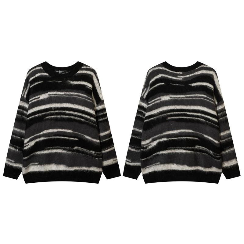 Unisex Oversized Crewneck Sweater Acrylic Blend Warm Streetwear Knit Top With Colorblock Stripes