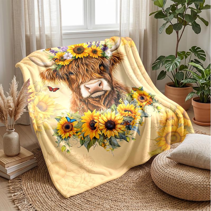 

Bull with Flower Crown blanket Personalized Name Flannel Blanket Soft Cozy Plush Throw for Sofa Bed Lightweight Home Decor 75x90cm