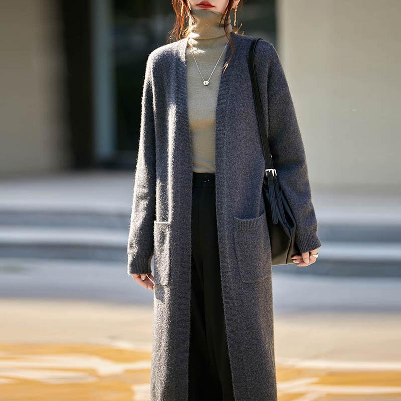 Autumn And Winter New Wool Cardigan Women'S Long Knitted Coat Loose Solid Color Fashion Thin Temperament Coat