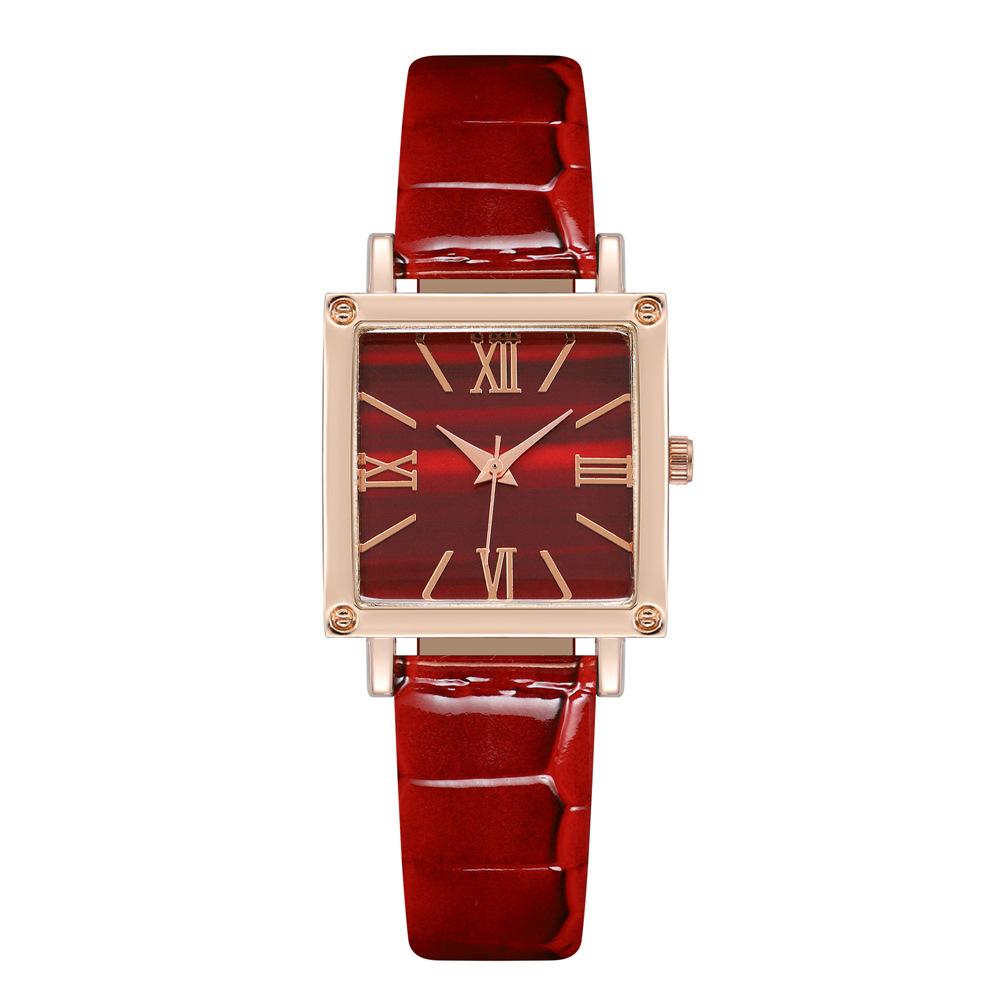Stylish And Simple Women S Belt Watch, Square Striped Quartz Pu Belt Watch, Watch Women красный