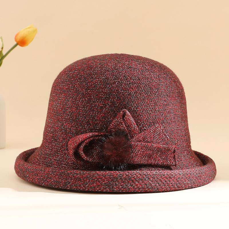Autumn and winter hat women's fashion wool basin hat versatile crimped woolen top hat medium and old warm bucket hat