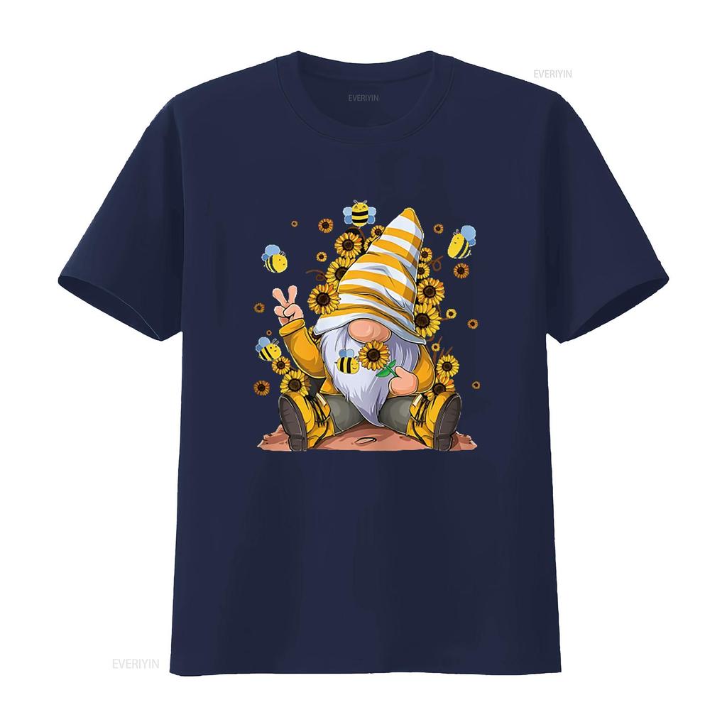 Women S T Shirt Bee Sunflower With Funny Hippie Gnome For Flower Print Casual Summer  Tops Black X Large Vintage Washed