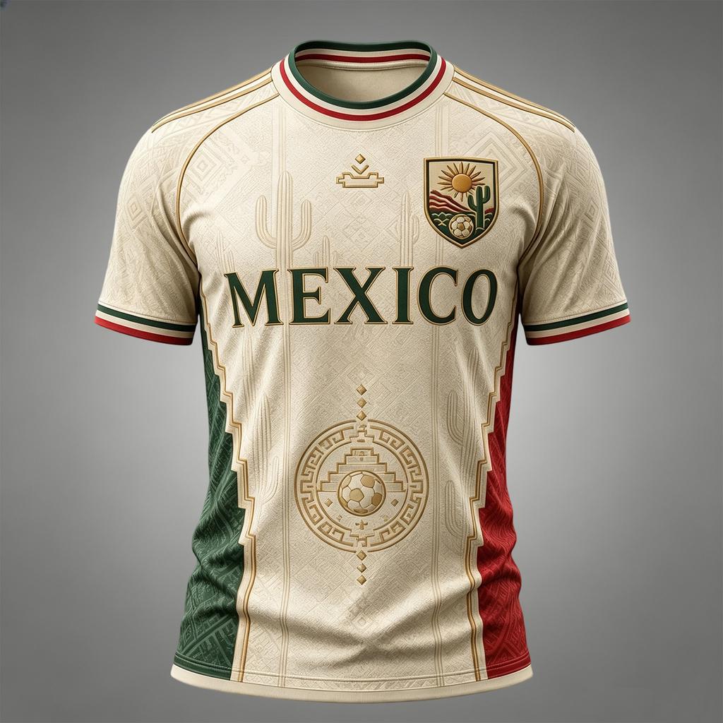 Men's Casual V-Neck Short Sleeve T-Shirt with Mexico Graphic Print for Fan Support