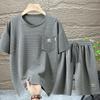 Men's Summer High-Stretch Plus Size Set Lightweight Breathable Crew Neck Pocket Short-Sleeve Top + Shorts Solid Color Two-Piece Set