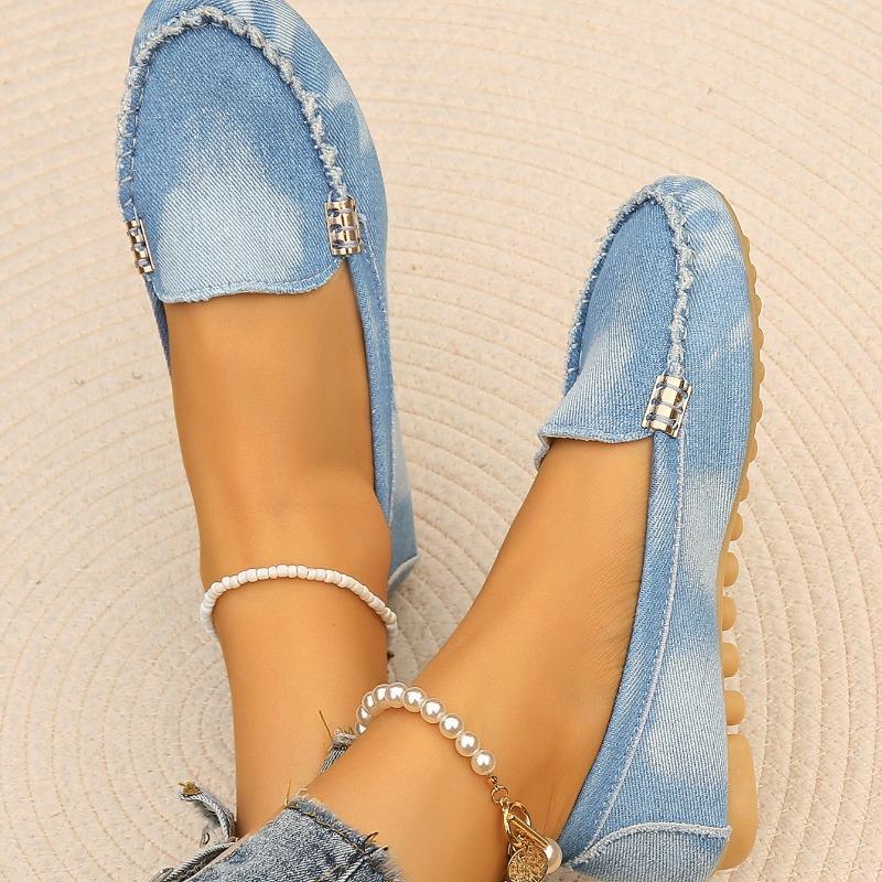 Womens Shoes Breathable Denim Canvas Shoe Fashion Casual Flat Shoes Comfort Driving Shoes for Women Slip-On Loafers Oxford Flats