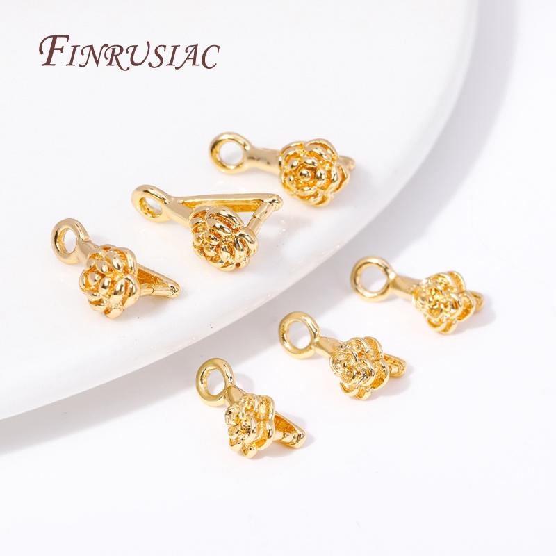Jewelry Clamp Pinch Clip Bail Hooks Accessories 18K Gold Plated Brass Flowers Charm Pendants Connector For DIY Earrings Making