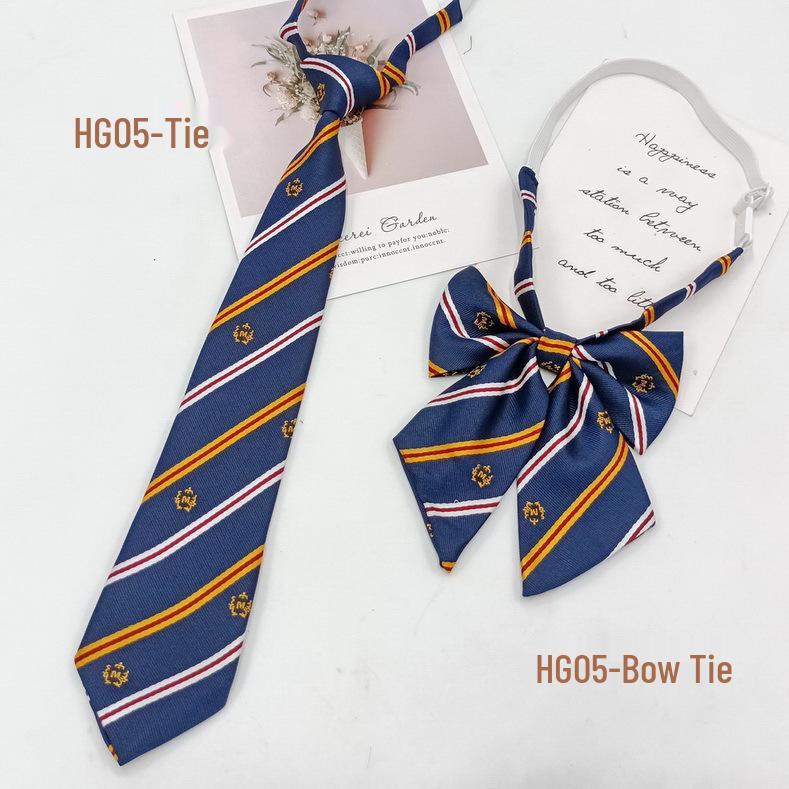 Korean Style Unisex Academic Crown Striped Brooch & JK Bow Tie Set