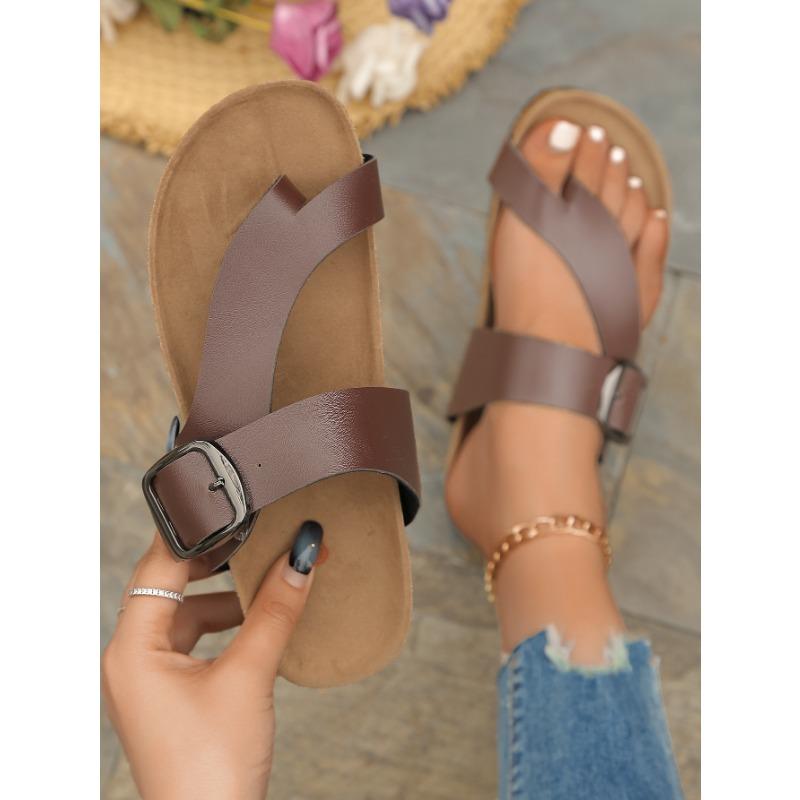 Papuci de plajă cu degete mari, cu cataramă și curea, model vară, simplu, pentru femei, cu toc înalt, cu toc înalt