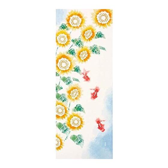 Hamamonyo Tenugui Towel: Goldfish and Sunflowers