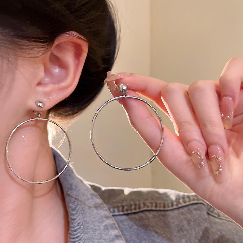Korean Ins Style Rear Hanging Large Plain Ring Earrings Women's Niche Design Stud Earrings Fashion Temperament Earrings