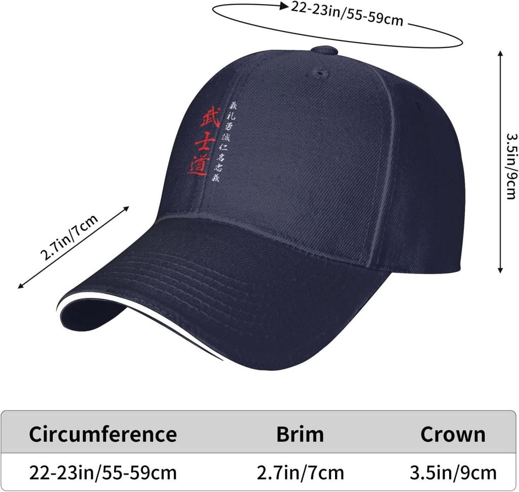 Cappellino da Baseball Unisex Regolabile con Kanji Giapponesi Bushido Samurai per Adulti Unisex Donna