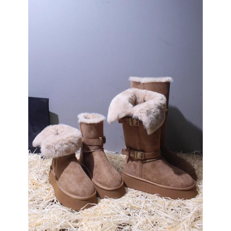 Thick-soled Gray Snow Boots Women's 2025 Autumn and Winter New Fur Integrated Versatile Velvet Thickened Warm Cotton Shoes