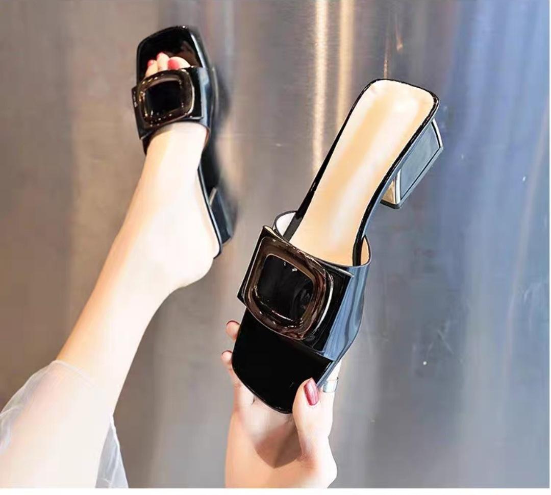 

2024 Новые летние туфли с открытым носком на толстом каблуке для женщин, носящих босоножки на высоком каблуке 39 чёрный