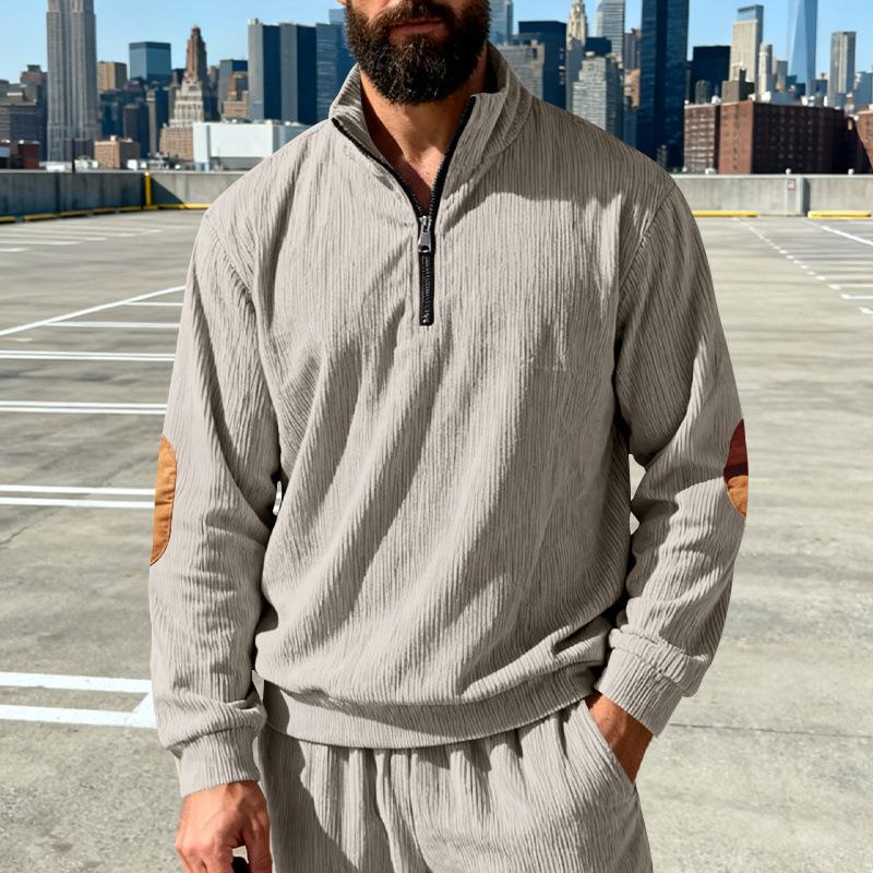 Men Corduroy Half Zip Pullover Sweatshirt With Elbow Patches Casual Long Sleeve Hoodie Top S абрикосовый