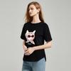 Women's Cat Print Beaded Short Sleeve T-Shirt