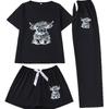 Kälberdruck 3-teiliges Set: Kurzarm-Oberteil, Shorts & Hosen - Niedliche und bequeme Homewear