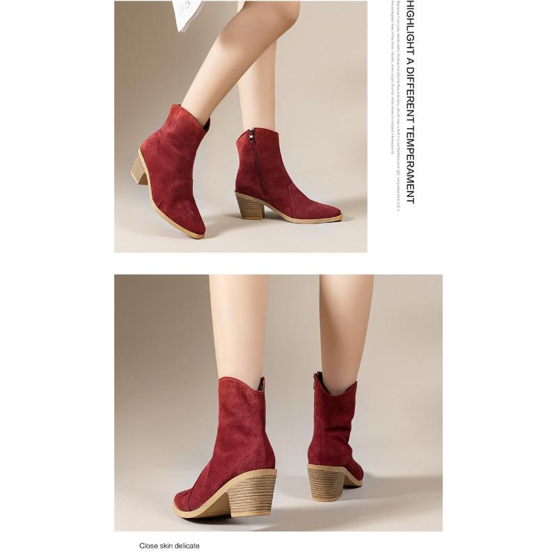 Fleece Warm Mid-heel Booties 2025 Winter New Plus-size Chunky Heel Side Zipper Martin Boots