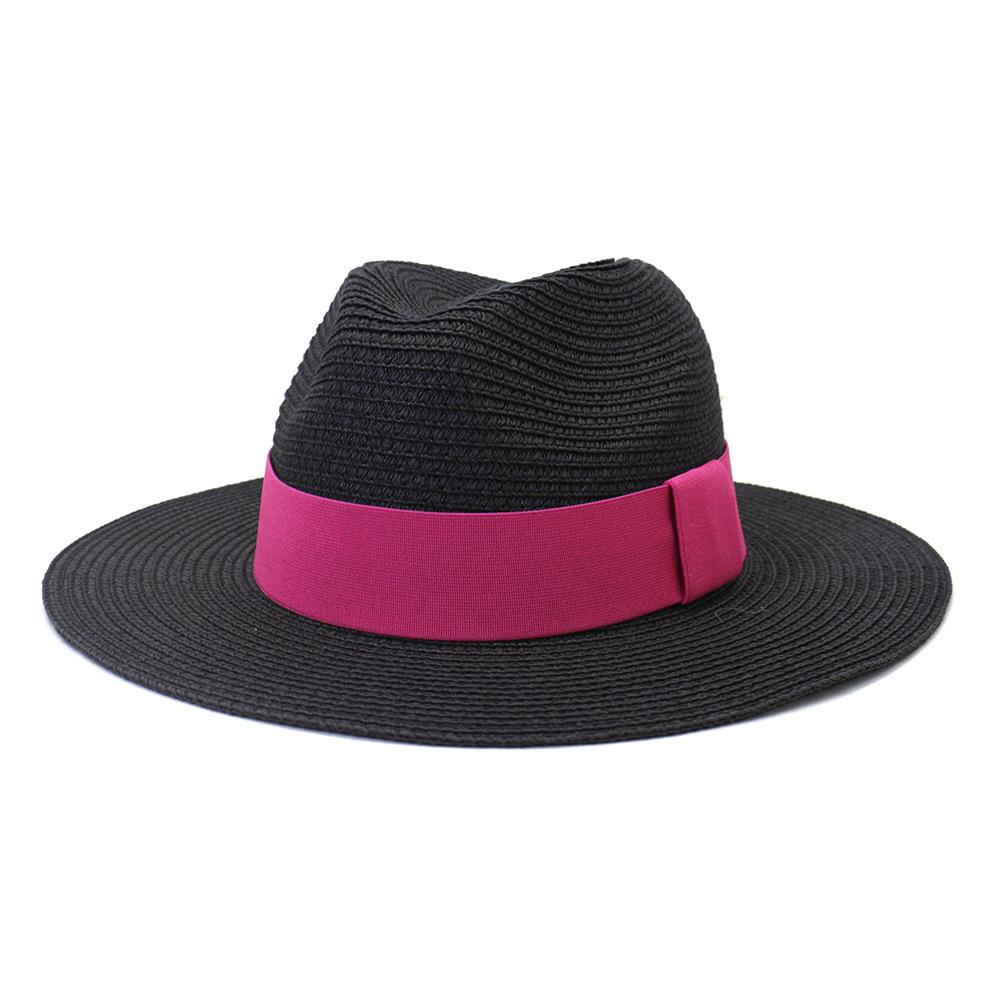 2022 New Summer Straw Sun Hat For Women Fashion Wide Side Panama Cap Outdoor Beach Holiday Jazz Fedora Hat 60CM