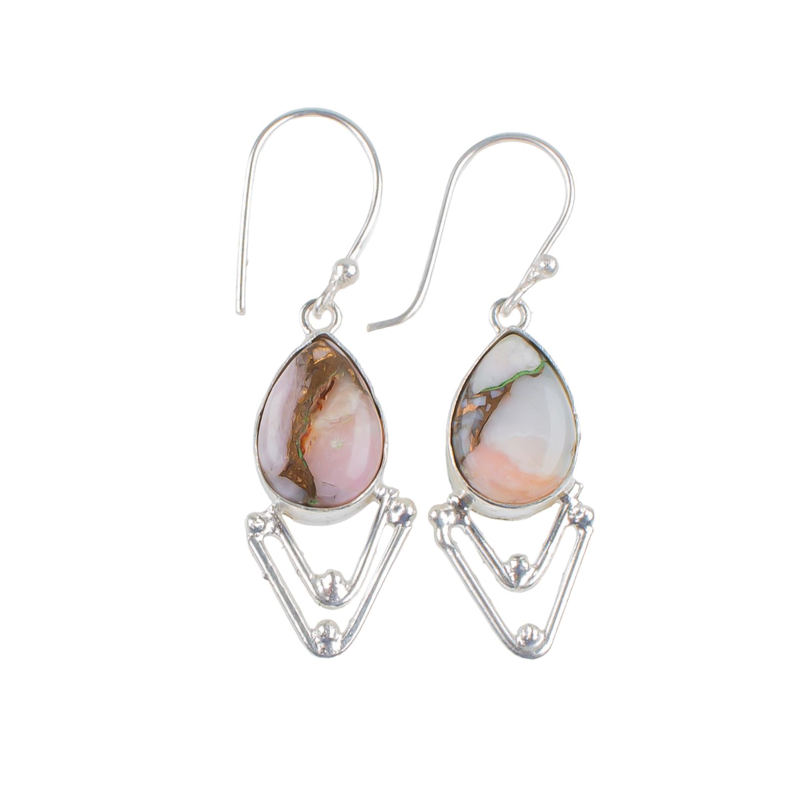 

925 Sterling SilverPink Copper Turquoise Gemstone Pretty Jewelry Earrings 1.90 EE-39-35