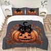 3pcs Pumpkin and Flowers Cat Bedding Set - Includes Quilt Cover and Pillowcases, Suitable for All Seasons N077