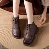 Johnature Genuine Leather Warm Round Toe Soft Soled Short Boots Low Heel Non Slip Casual Women's Shoes