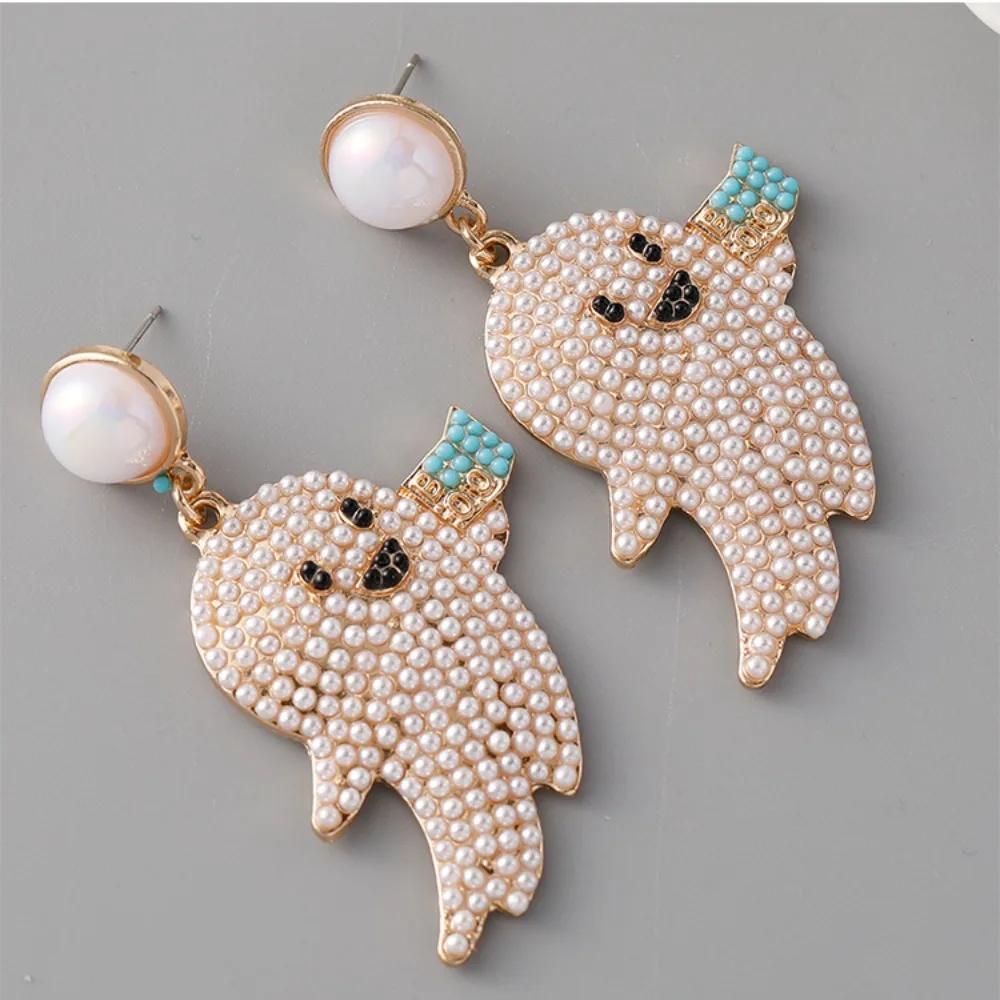 European Trendy Simple Halloween Ghost Earrings for Women Personality Rice Bead Pearl Stud Earrings Creative Popular Accessories