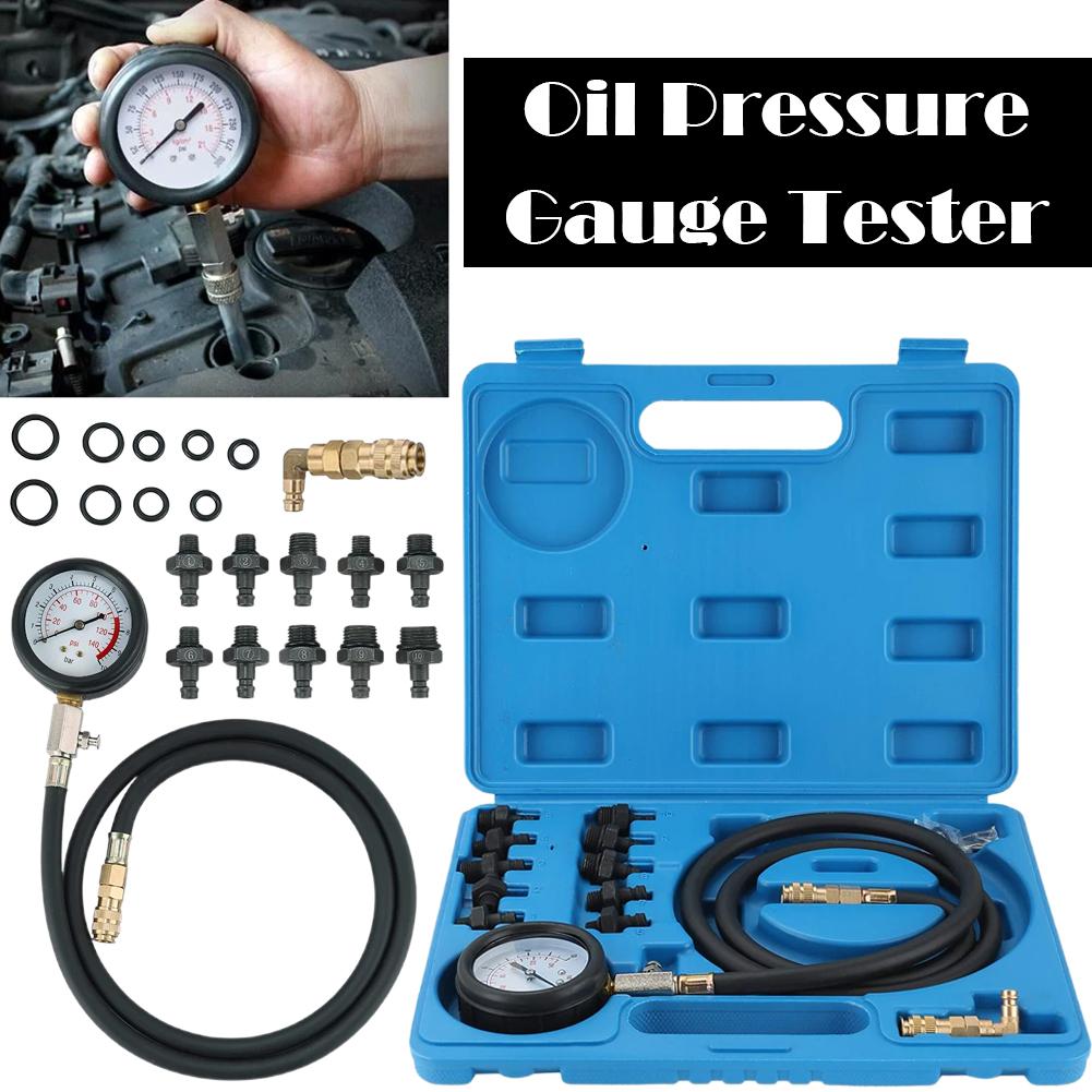 Oil Pressure Gauge Tester Oil Pressure Tester Tool For Fuel System Engine Cylinder Compression Test 0-140PSI For Cars ATVs O2O6