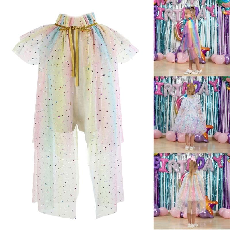 Princess Cape, Colorful Princess Cloak Girls Glittering Princess Dress Up Cape