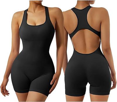 Women's Solid Color Bodysuit Women Gym Sports Yoga Racerback Fitness Jumpsuit One Piece Shapewear Elastic Body Shaper