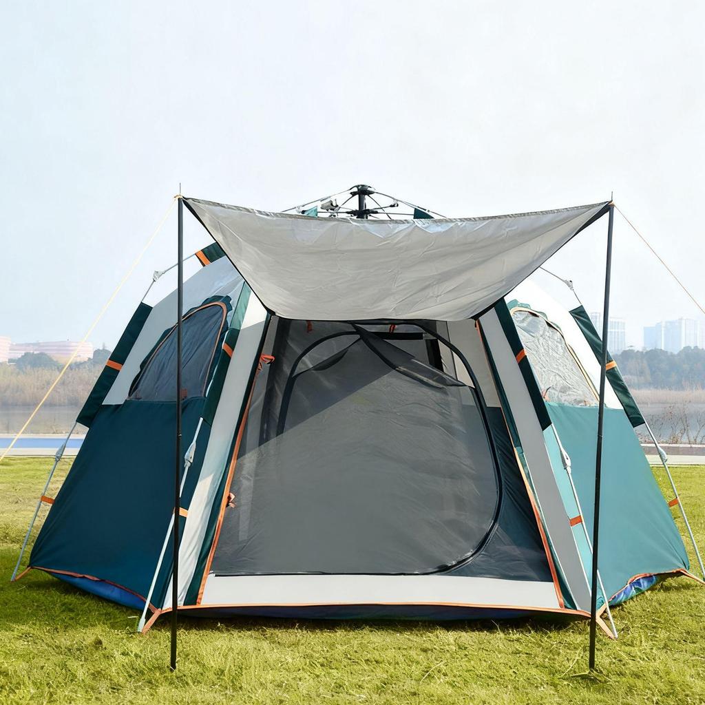 Portable Hexagonal Outdoor Tent - Quick Open, Folding, Ideal for Camping, Parks, and Family Leisure