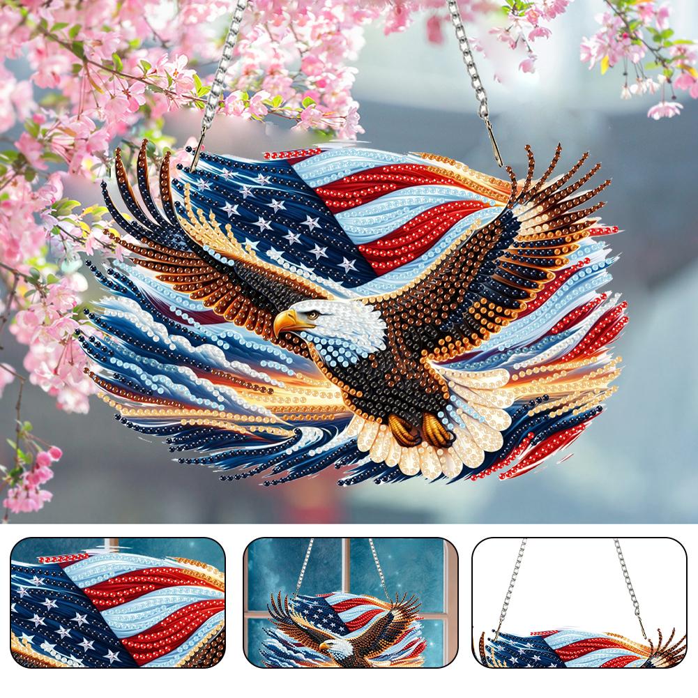US Flag Eagle 2D Flat DIY Special Shape Rhinestone Diamond Art Window Pendants Hanging Diamond Art Kits Wall Door Decoration