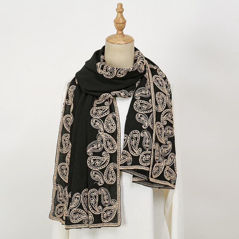 

Hot-selling new fashionable and elegant cashew embroidered edge long scarf scarf fashionable solid color bag head shawl women 190*66cm