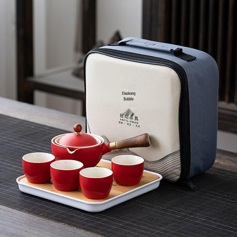 Portable Ceramic Travel Tea Set with Automatic Kung Fu Tea Maker - Business Gift