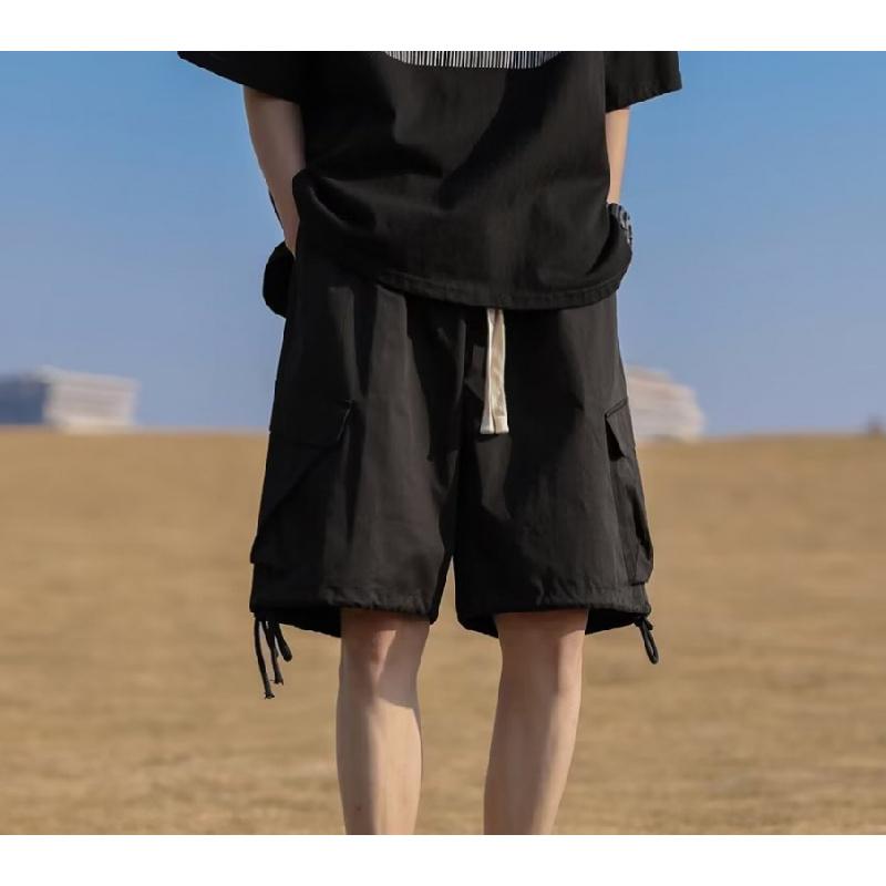 Men's Khaki Harajuku Pocket Shorts Cargo Pants Men Summer Boy Casual Knee - Length Shorts