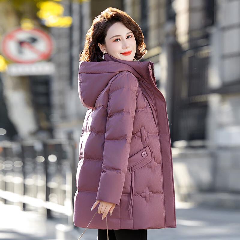 XueZhongFei Women's 2025 Winter Mid-Length Loose Hooded Down Jacket for Older Mothers
