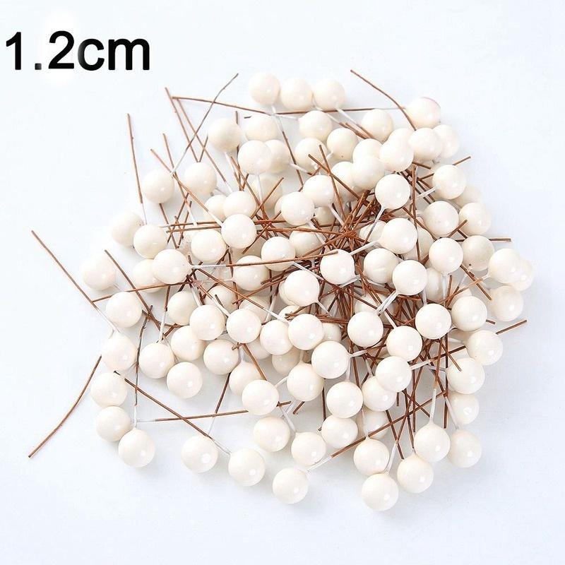 New 50PCS Mini Plastic Berry Artificial Flower Pearlescent Stamen DIY Wedding Christmas Cake Box Wreaths Festival Decoration