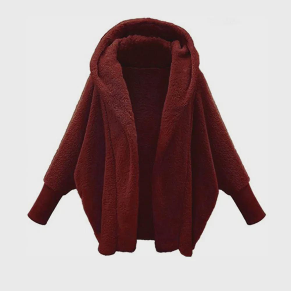Cappotto da donna in peluche a tinta unita con cappuccio - Maniche lunghe vestibilità ampia per autunno e inverno