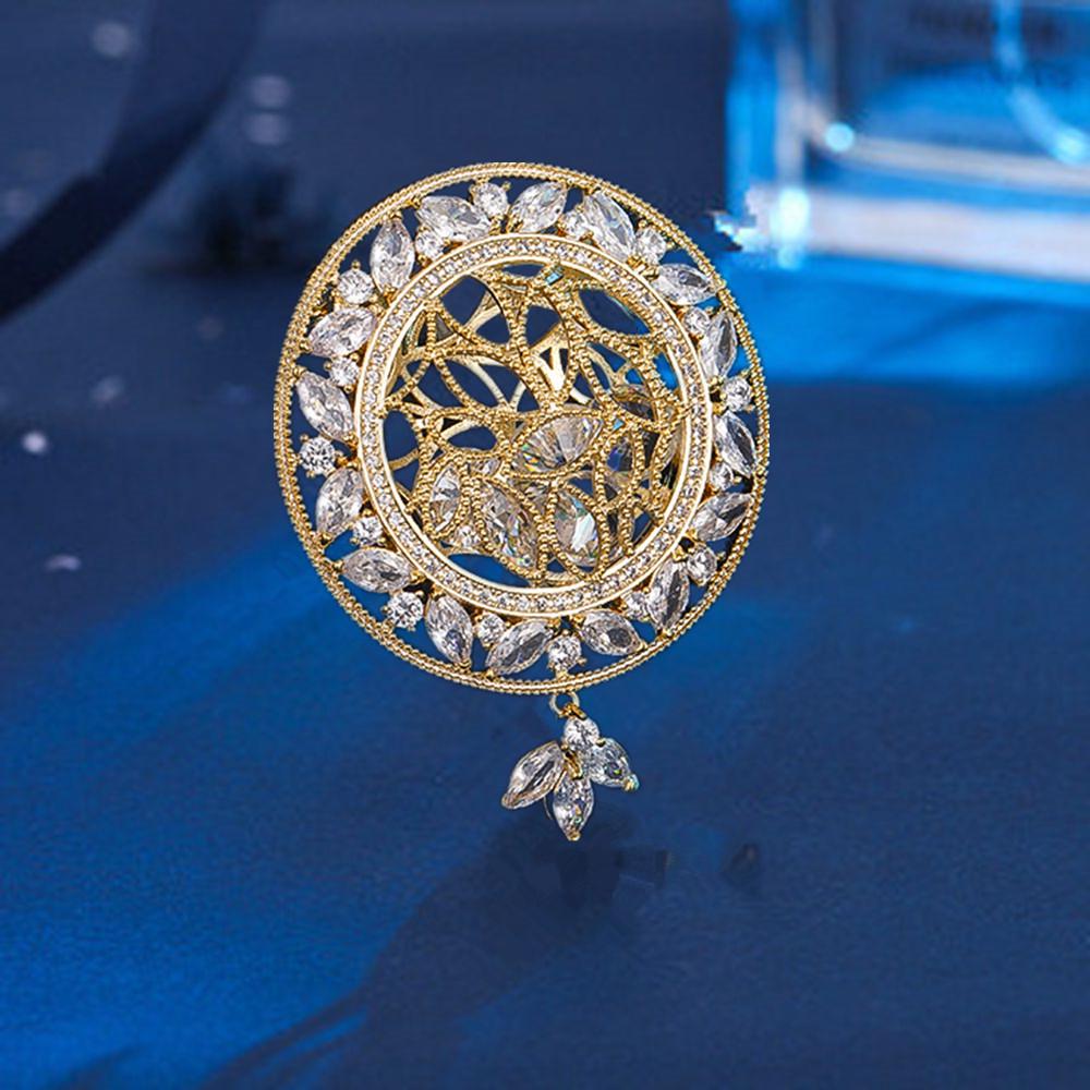 

Винтажная ажурная брошь с бриллиантами и цирконами - Роскошный женский модный аксессуар
